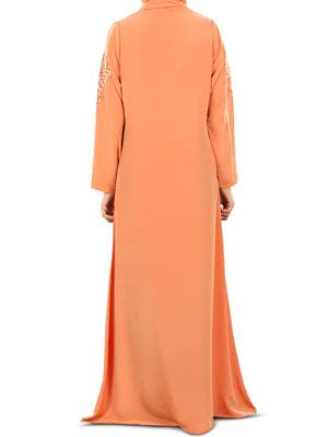 MyBatua Orange Poly Crepe Islamic Wear For Women Arabian Style Muslim Abaya With Hijab 5