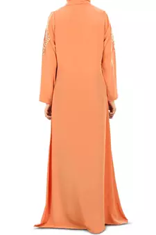 MyBatua Orange Poly Crepe Islamic Wear For Women Arabian Style Muslim Abaya With Hijab