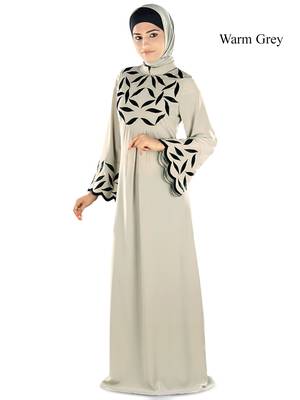 MyBatua Warm Grey Polyester Islamic Wear For Women Arabian Style Muslim Abaya With Hijab 1