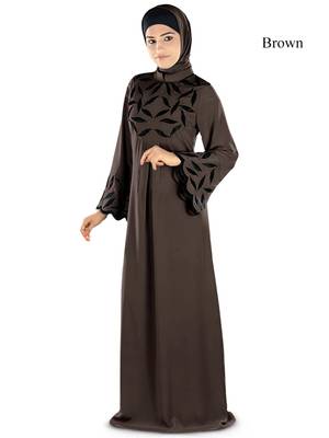 MyBatua Brown Polyester Islamic Wear For Women Arabian Style Muslim Abaya With Hijab 1