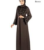 MyBatua Brown Polyester Islamic Wear For Women Arabian Style Muslim Abaya With Hijab