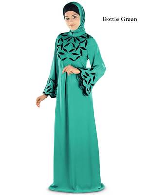 MyBatua Bottle Green Polyester Islamic Wear For Women Arabian Style Muslim Abaya With Hijab 1