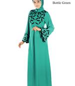 MyBatua Bottle Green Polyester Islamic Wear For Women Arabian Style Muslim Abaya With Hijab