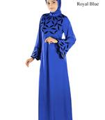 MyBatua Royal Blue Polyester Islamic Wear For Women Arabian Style Muslim Abaya With Hijab