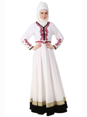 MyBatua White Polyester Islamic Wear For Women Arabian Style Muslim Abaya With Hijab 1