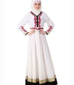 MyBatua White Polyester Islamic Wear For Women Arabian Style Muslim Abaya With Hijab