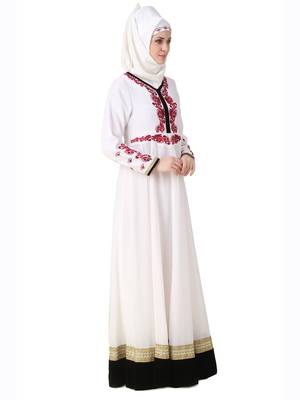 MyBatua White Polyester Islamic Wear For Women Arabian Style Muslim Abaya With Hijab 2
