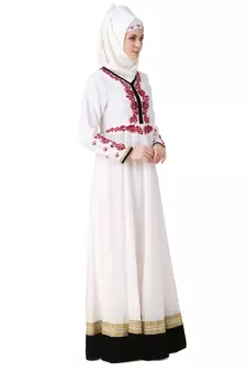MyBatua White Polyester Islamic Wear For Women Arabian Style Muslim Abaya With Hijab