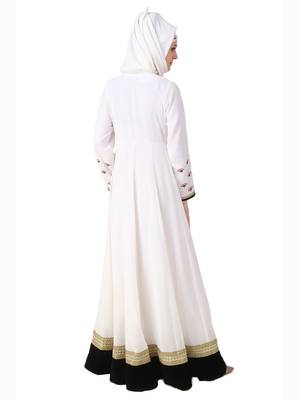 MyBatua White Polyester Islamic Wear For Women Arabian Style Muslim Abaya With Hijab 3