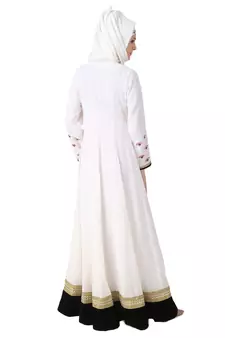 MyBatua White Polyester Islamic Wear For Women Arabian Style Muslim Abaya With Hijab