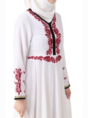 MyBatua White Polyester Islamic Wear For Women Arabian Style Muslim Abaya With Hijab 4