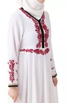 MyBatua White Polyester Islamic Wear For Women Arabian Style Muslim Abaya With Hijab