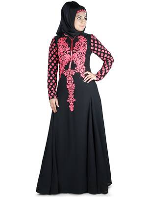 MyBatua Black Polyester Islamic Wear For Women Arabian Style Muslim Abaya With Hijab 1