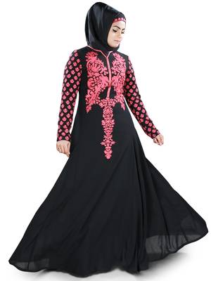 MyBatua Black Polyester Islamic Wear For Women Arabian Style Muslim Abaya With Hijab 2