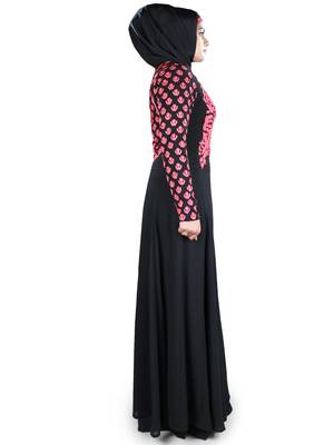 MyBatua Black Polyester Islamic Wear For Women Arabian Style Muslim Abaya With Hijab 3