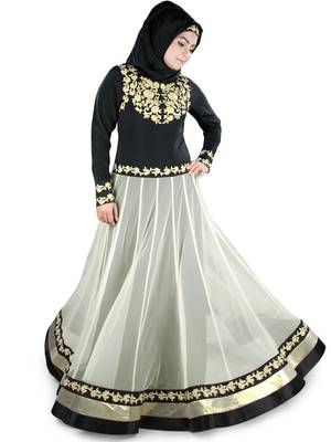 MyBatua Black And White Polyester Islamic Wear For Women Arabian Style Muslim Abaya With Hijab 2