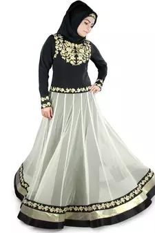 MyBatua Black And White Polyester Islamic Wear For Women Arabian Style Muslim Abaya With Hijab