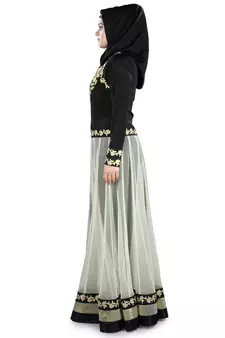 MyBatua Black And White Polyester Islamic Wear For Women Arabian Style Muslim Abaya With Hijab