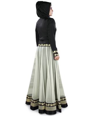 MyBatua Black And White Polyester Islamic Wear For Women Arabian Style Muslim Abaya With Hijab 5
