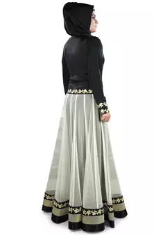 MyBatua Black And White Polyester Islamic Wear For Women Arabian Style Muslim Abaya With Hijab