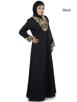 MyBatua Black Cotton Islamic Wear For Women Arabian Style Muslim Abaya With Hijab 1