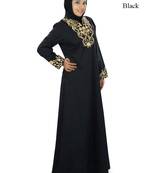MyBatua Black Cotton Islamic Wear For Women Arabian Style Muslim Abaya With Hijab