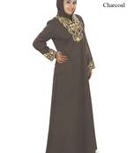 MyBatua Charcoal Cotton Islamic Wear For Women Arabian Style Muslim Abaya With Hijab