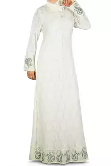 MyBatua Off White Polyester Islamic Wear For Women Arabian Style Muslim Abaya With Hijab