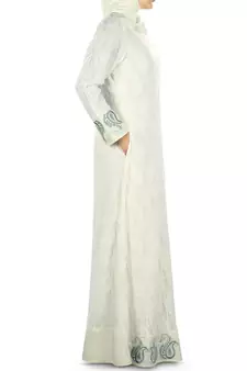 MyBatua Off White Polyester Islamic Wear For Women Arabian Style Muslim Abaya With Hijab