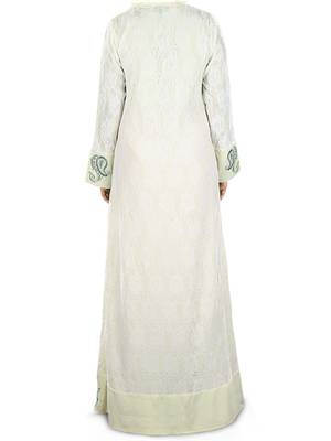 MyBatua Off White Polyester Islamic Wear For Women Arabian Style Muslim Abaya With Hijab 5