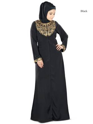 MyBatua Black Crepe Islamic Wear For Women Arabian Style Muslim Abaya With Hijab 1