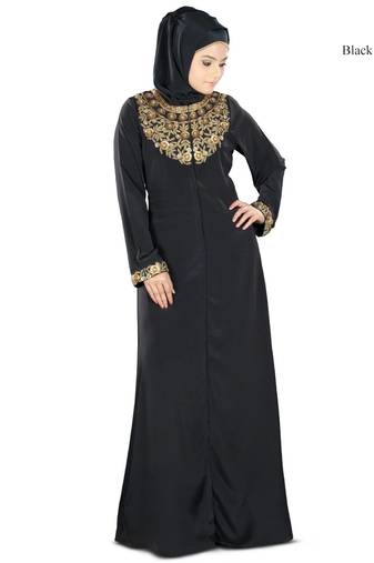 MyBatua Black Crepe Islamic Wear For Women Arabian Style Muslim Abaya With Hijab