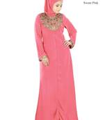 MyBatua Pink Crepe Islamic Wear For Women Arabian Style Muslim Abaya With Hijab