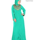 MyBatua Turquoise Crepe Islamic Wear For Women Arabian Style Muslim Abaya With Hijab