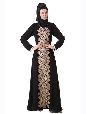 MyBatua Black Polyester Islamic Wear For Women Arabian Style Muslim Abaya With Hijab 1