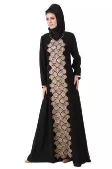 MyBatua Black Polyester Islamic Wear For Women Arabian Style Muslim Abaya With Hijab