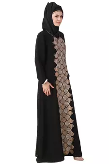 MyBatua Black Polyester Islamic Wear For Women Arabian Style Muslim Abaya With Hijab