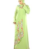 MyBatua Parrot Green Polyester Islamic Wear For Women Arabian Style Muslim Abaya With Hijab
