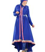 MyBatua Royal Blue Poly Crepe Islamic Wear For Women Arabian Style Muslim Abaya With Hijab