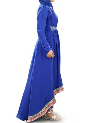 MyBatua Royal Blue Poly Crepe Islamic Wear For Women Arabian Style Muslim Abaya With Hijab 4
