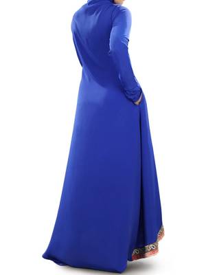MyBatua Royal Blue Poly Crepe Islamic Wear For Women Arabian Style Muslim Abaya With Hijab 5