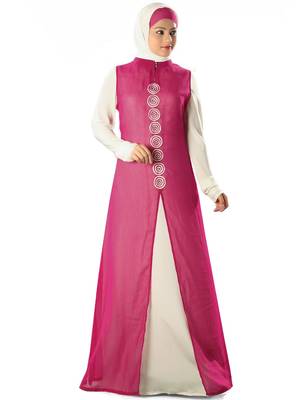 MyBatua Magenta Polyester Islamic Wear For Women Arabian Style Muslim Abaya With Hijab 1