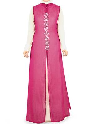MyBatua Magenta Polyester Islamic Wear For Women Arabian Style Muslim Abaya With Hijab 3