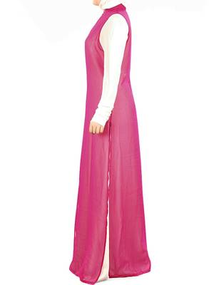 MyBatua Magenta Polyester Islamic Wear For Women Arabian Style Muslim Abaya With Hijab 4