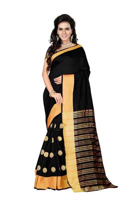 Black woven cotton silk blend saree with blouse 1