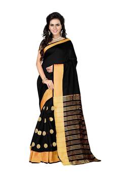 Black woven cotton silk saree with blouse