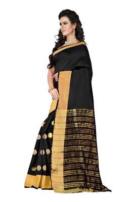 Black woven cotton silk blend saree with blouse 2