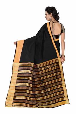 Black woven cotton silk blend saree with blouse 3