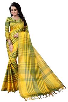 Yellow woven silk saree with blouse