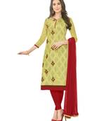 Green Embroidered Cotton Salwar With Dupatta